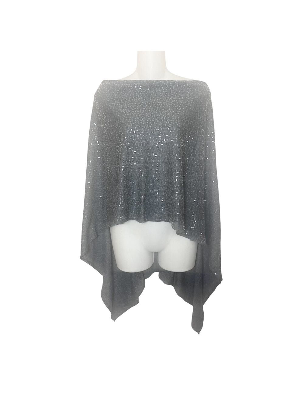 Minnie Rose Ruana Gray Sequin Cotton Knit Poncho One Size